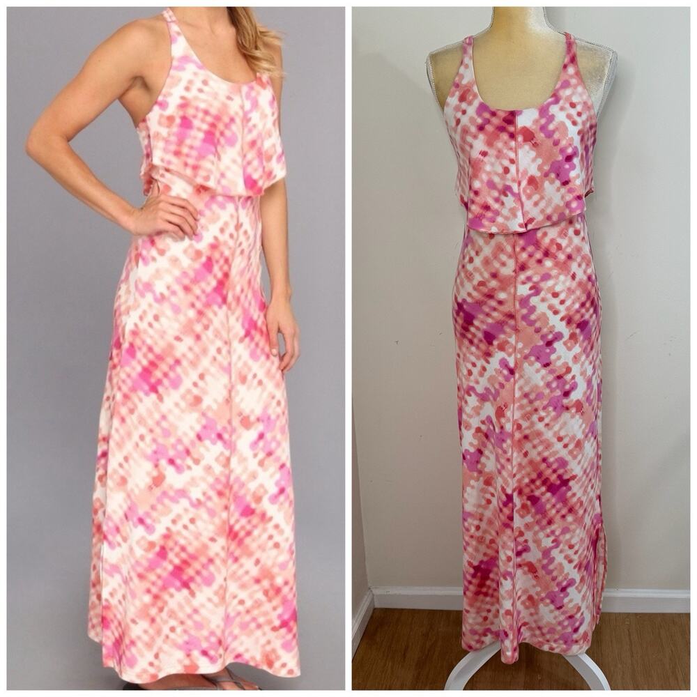 Patagonia Folly Beach Organic Cotton Tie Dye Maxi Dress Size S Pink Racer Back